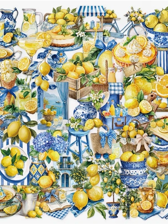 Other - 50 Blue & Yellow Lemon Stickers Mediterranean Citrus Drinks Fruit Tote Pie